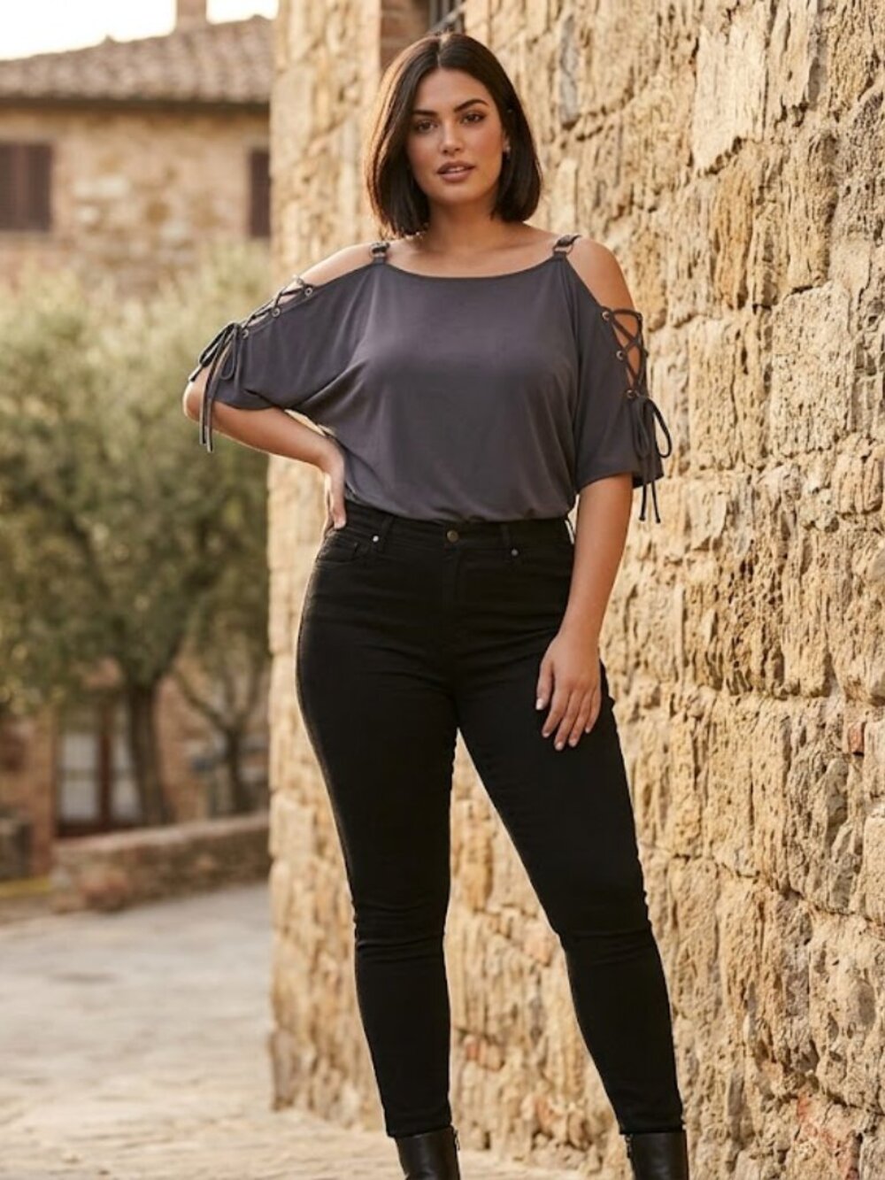 Express Gray Cold Shoulder Top XS
